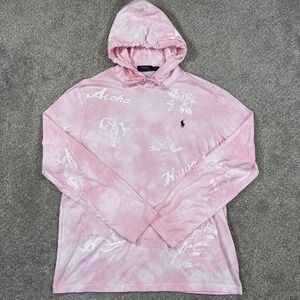 Polo Ralph Lauren Hoodie L Pink Tie Dye Hawaii Aloha‎ Graphic Long Sleeve Surfer